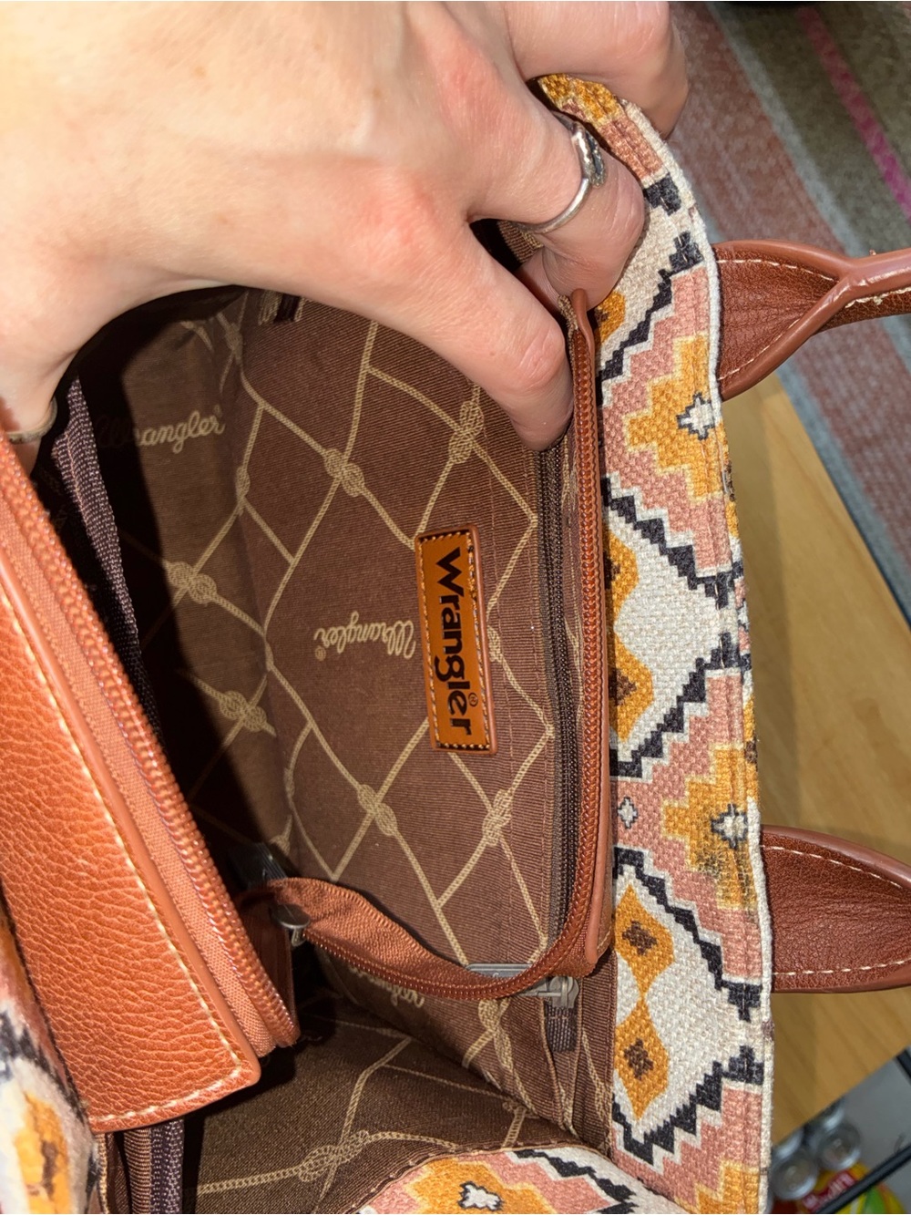 ⁠Wrangler Aztec Canvas Crossbody Tote Bag Western Southwestern Boho⁠ - Picture 7 of 9